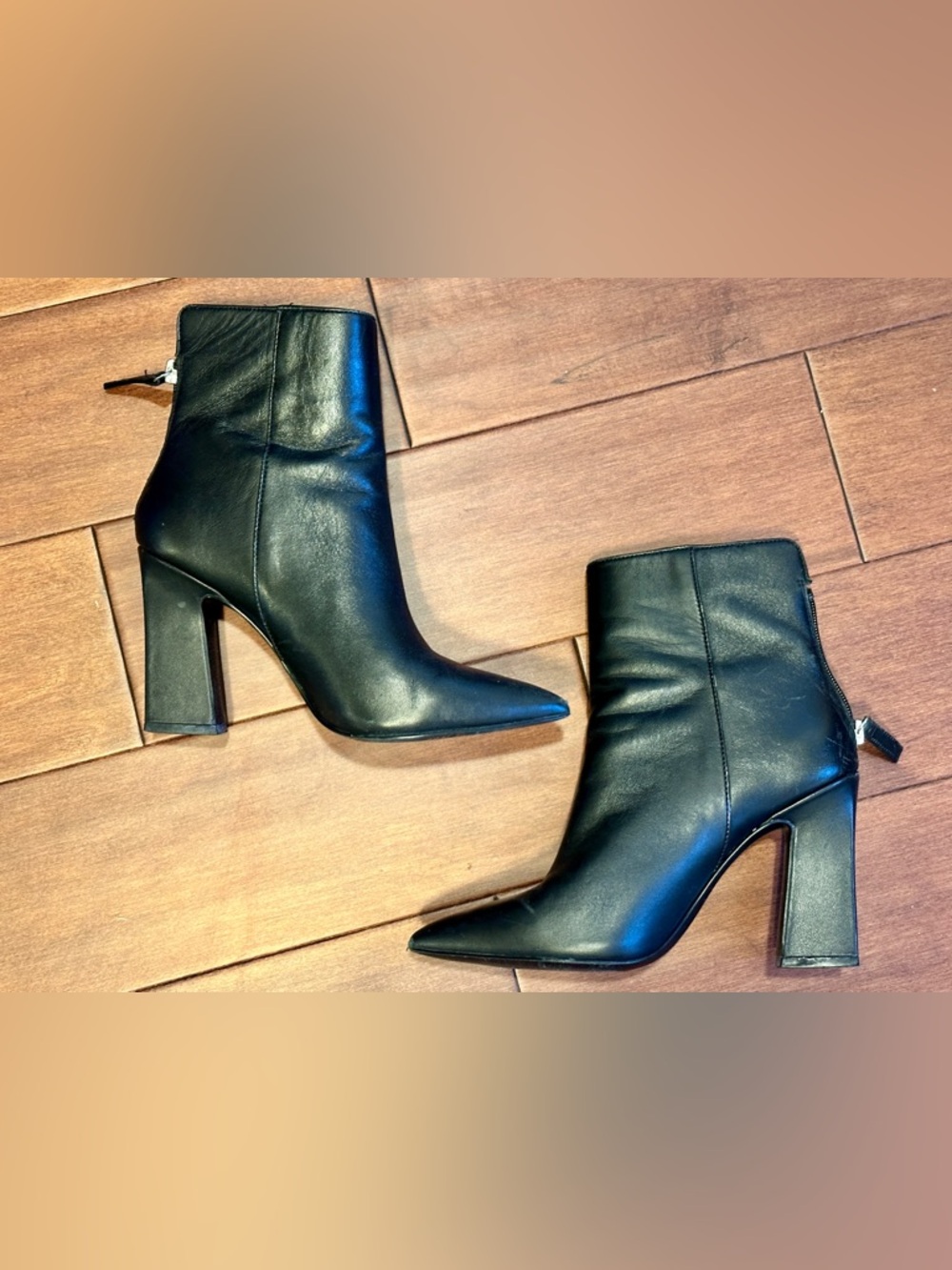 Sasa Steve Madden Black Pointed-Toe Leather Ankle Booties Size 7